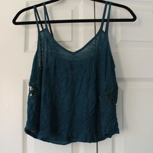 Teal Cropped Tank Top w/ Lace Detailing